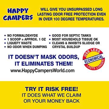 Happy Campers 64 RV Holding Tank Treatments, Odor Eliminator, Septic Safe, Liquifies Waste Solids, for RV Black and Grey Tanks, Controls Odor in Extreme Temperatures