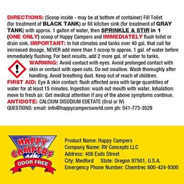 Happy Campers 64 RV Holding Tank Treatments, Odor Eliminator, Septic Safe, Liquifies Waste Solids, for RV Black and Grey Tanks, Controls Odor in Extreme Temperatures