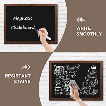 4 THOUGHT Chalk Board 18" x 24", Magnetic Chalkboard for Wall Rustic Blackboard Hanging Chalkboards Sign Board Menu Board for First Day of School Kitchen Decor Office Home 2 Markers 6 Magnets, Brown