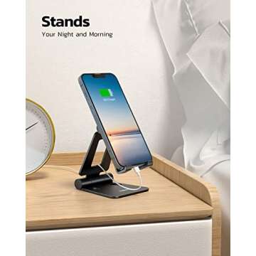 Nulaxy Dual Folding Cell Phone Stand, Fully Adjustable Foldable Desktop Phone Holder Cradle Dock Compatible with Phone 15 14 13 12 11 Pro Xs Xs Max Xr X 8, Nintendo Switch, All Phones