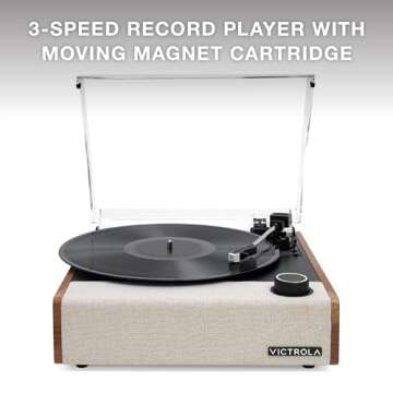 Victrola Eastwood II Record Player, Oak Finish Turntable with Speakers, Bluetooth 5.1 and Vinyl Stream Technology, Vintage Style 3-Speed Vinyl Player, Audio Technica AT-3600LA Cartridge