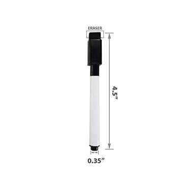 Fine tip Dry Erase Black Markers with Magnetic Cap and Eraser, Perfect for Dry Erase Boards and Whiteboards Pack of 5