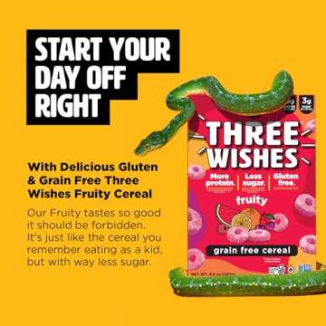 Plant-Based and Vegan Breakfast Cereal by Three Wishes - Fruity, 1 Pack - More Protein and Less Sugar Snack - Gluten-Free, Grain-Free - Non-GMO