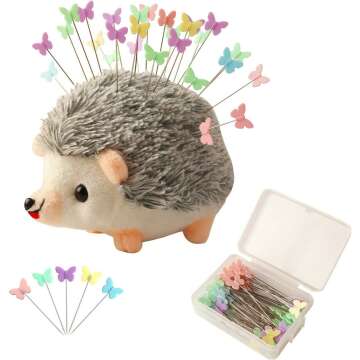 CICILIAYA Hedgehog Shape Pin Cushion, Cute Pincushions Sewing Kit Lovely Needle Cushions Pins Holder Sewing Accessories Supplies with 100Pcs Colored Butterfly Pins for Quilting DIY Crafts Patchwork