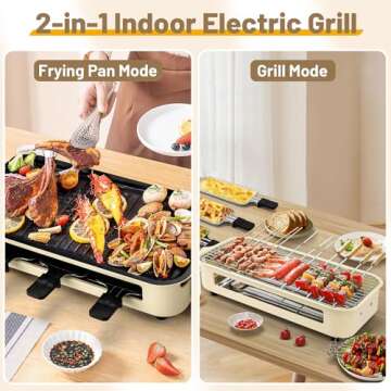 Pukomc Electric Indoor Grill,2 in 1 Indoor Grills for Kitchen with Grill Net & Non-Stick Cooking Removable Plate, Temperature Control, Dishwasher Safe, 1500W Smokeless Grill