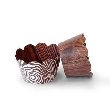 Wood Grain Cupcake Wrappers, 48 Pcs, Brown Cupcake Wrappers, Woodland Themed Cupcake Wrappers, Western Party Decorations, Camping Decor, Country Theme, Outdoor Theme