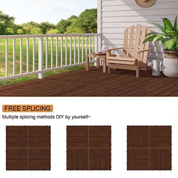 Goovilla Wood Interlocking Deck Flooring Tiles, 9 Pack Wood Floor Tiles, 12x12" Waterproof Patio Deck Tile, Outdoor Flooring All Weather Use, Patio Floor Decking Tiles for Indoor Porch Balcony, Walnut