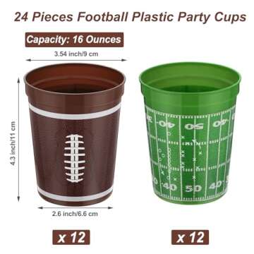 Kochorie 24 Pcs Reusable Football Plastic Cups 16 oz Thick Cocktail Drink Cup Bulk Football Stadium Cups for Tailgate Football Theme Party Favor Birthday Event Game Day Supplies Super Bowl Decoration