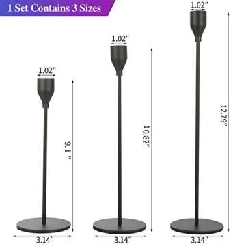 Anndason Set of 3 Black Candlestick Holders Black Candle Holder Taper Candle Holders Candle Holders Decorative Candlestick Holder for Home Decor, Wedding, Dinning, Party, Anniversary (Black)