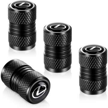 Premium Black Car Wheel Valve Stem Caps for Lexus - 4 Pieces Metal Accessories