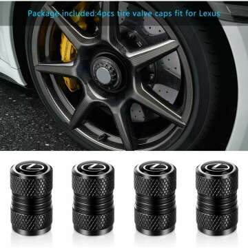 Black Car Wheel Valve Stem Caps for Lexus, Auto Tire Valve Stem Cover Compatible with Lexus RX ES GS LS NX RS GX LX RC LC RX350 is250 GX460 Air caps 4 Pieces Metal Accessories