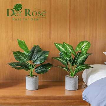 Der Rose 2 Pack Fake Plants Artificial Tropical Faux Plants Indoor for Office Desk Home Sage Green Decor