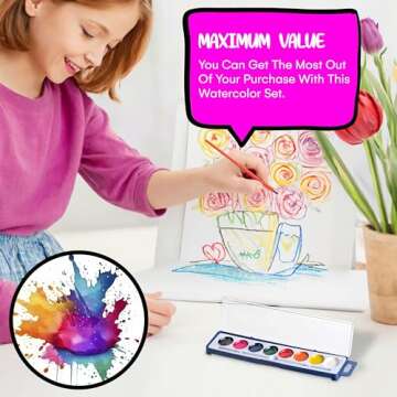 Neliblu Watercolor Paint Set for Kids - Pack of 24 Water Coloring Set with 8 Washable Colors and Paintbrush - Arts and Craft Supply for Parties, Schools, and Art Lessons - Spark Creativity in Children