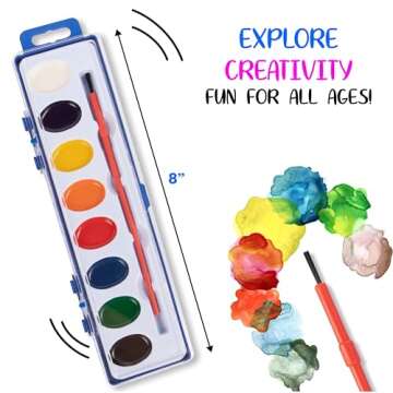 Neliblu Watercolor Paint Set for Kids - Pack of 24 Water Coloring Set with 8 Washable Colors and Paintbrush - Arts and Craft Supply for Parties, Schools, and Art Lessons - Spark Creativity in Children