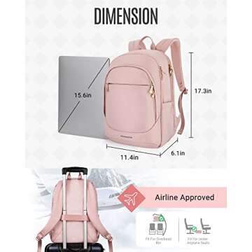 LIGHT FLIGHT Collge Laptop Backpack, 15.6 inch Laptop Travel Backpack for women, College Computer Bookbag Casual Bag for Work Travel College, Gifts for Women,Pink