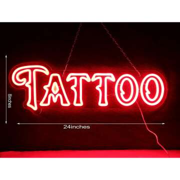 Vinray TATTOO LED Neon Studio Sign - 24x8 Inches