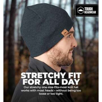 Tough Headwear Daily Knit Beanie - Beanies Hats for Men - Winter Hats for Men & Women - Warm Knitted Hats for Cold Weather & Stocking Cap Dark Gray