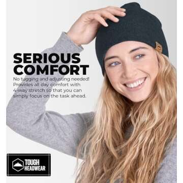 Tough Headwear Daily Knit Beanie - Beanies Hats for Men - Winter Hats for Men & Women - Warm Knitted Hats for Cold Weather & Stocking Cap Dark Gray