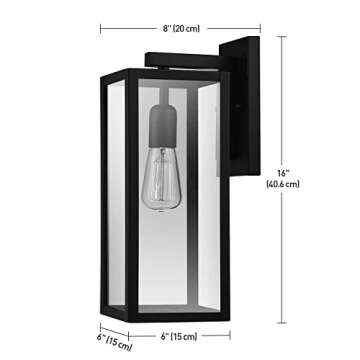 Globe Electric 44176 Bowery 1-Light Outdoor Indoor Wall Sconce, Matte Black, Clear Glass Shade 16