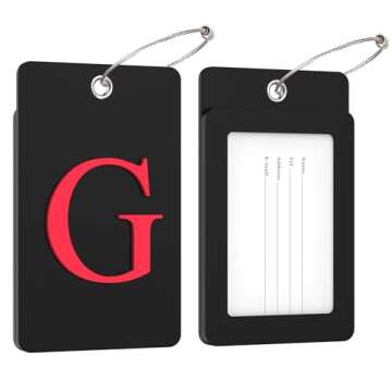 Gostwo 2 Pack Luggage Tags for Suitcases, 26 Initial Letter Travel Luggage Baggage Identification Labels ID Tag Fully Bendable Tags with Stainless Steel Loop (Black) (Letter G)