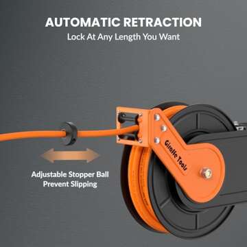 Giraffe Tools TA15 Retractable Air Hose Reel Swivel 3/8" x 50 ft Hybrid Hose, Max 300 PSI, Ceiling/Wall Mounted Heavy Duty Industrial Commercial Air Compressor Reel, 50ft, Tangelo