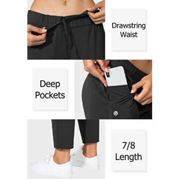 G Gradual Women's Pants with Deep Pockets 7/8 Stretch Sweatpants for Women Athletic, Golf, Lounge, Work (Black, Large)