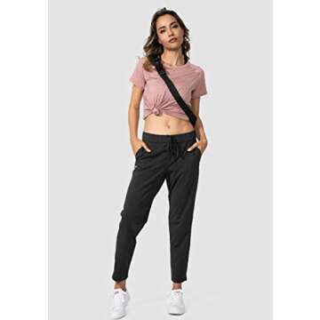 G Gradual Women's Pants with Deep Pockets 7/8 Stretch Sweatpants for Women Athletic, Golf, Lounge, Work (Black, Large)