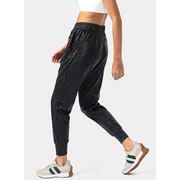 SANTINY Women's Joggers Pants Pockets Drawstring Running Sweatpants for Women Lounge Workout Jogging(Black Leopard_M)