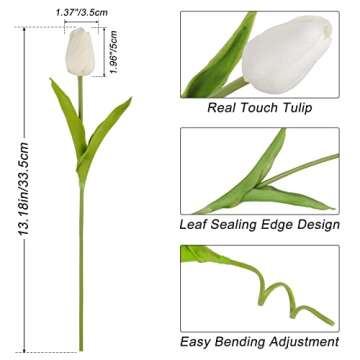 Beferr White Tulips Artificial Flowers 18Pcs Faux Silk Tulip Real Touch Tulip Fake Flowers Bouquets Arrangements for Easter Spring Flowers Valentine’s Day Mother's Day Flower Gifts Home Table Decor