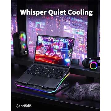 KeiBn Upgraded Gaming Laptop Cooler Pad with 9 Quiet RGB Fans, Cooling Pad for 15.6-17.3 Inch Laptops with 7 Height Stands, 2 USB Ports, Phone Stand-Blue