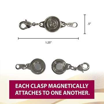 Magnetic-Locking Jewelry Clasps for Necklaces, Bracelets, and Anklets, Clasps for Jewelry Making, Set of 4, Silver