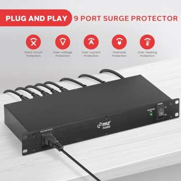 Pyle PDU Power Strip Surge Protector - 9 Outlet 150 Joule Heavy Duty