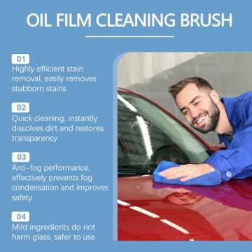 2PCS Glass Cleaning Board,glass cleaning board for windshield,Universal Anti-rain Fog Cleaning Glass Brush with Remover, for All Vehicles Lmproves Clarity and Visibility, Oil film Cleaning Brush