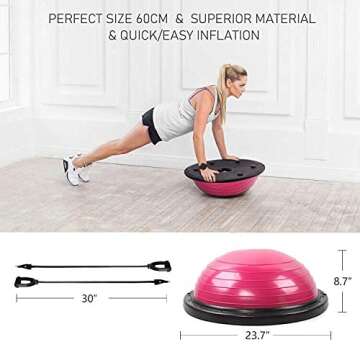 RitFit Balance Ball Trainer for Yoga,Fitness,Strength Exercise with Air Pump, Resistance Bands, Free Exercise Wall Chart (Pink)