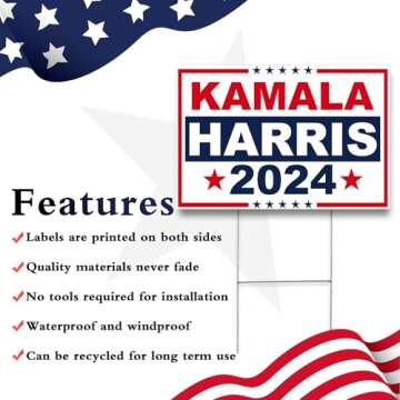 Oligei Kamala Harris 2024 Yard Signs, Kamala Harris Yard sign 18" X 12", Kamala Harris Yard Signs 2024 Double Sided Fade Resistant, Take America Back Kamala Signs for Yard Heavy Duty Metal H-Frames