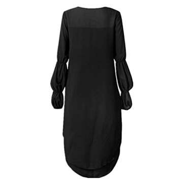 Mai Poetry Women's Lantern Long Sleeve Round Neck High Low Asymmetrical Irregular Hem Casual Tops Blouse Shirt Dress (Small, Black)