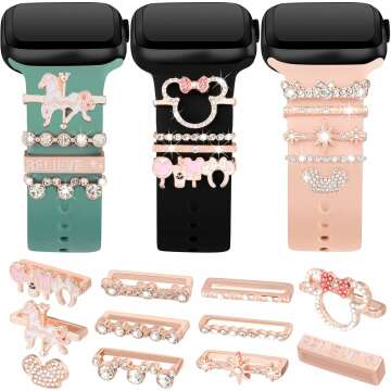 Watch Band Charms, Upgrade Your Watch Strap with Stylish Decorative Rings Loops Compatible with Apple Watch Bands 45mm 44mm 42mm 41mm 40mm, Cute Watch Accessories for iWatch Series 8 7 6 5 4 3 2 1 (No Band)