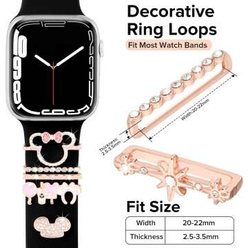 Watch Band Charms, Upgrade Your Watch Strap with Stylish Decorative Rings Loops Compatible with Apple Watch Bands 45mm 44mm 42mm 41mm 40mm, Cute Watch Accessories for iWatch Series 8 7 6 5 4 3 2 1 (No Band)