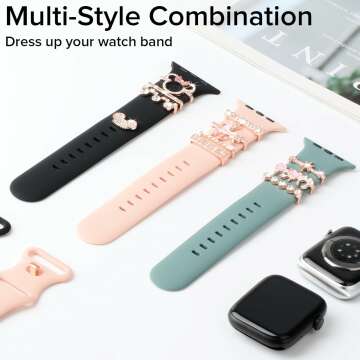 Watch Band Charms, Upgrade Your Watch Strap with Stylish Decorative Rings Loops Compatible with Apple Watch Bands 45mm 44mm 42mm 41mm 40mm, Cute Watch Accessories for iWatch Series 8 7 6 5 4 3 2 1 (No Band)