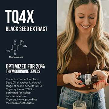 20% Thymoquinone Black Seed Oil Extract Capsules - TQ-Advanced 4X®: Highest Thymoquinone Concentration Available - 60:1 Concentrate from Nigella Sativa, Raw Form, Vegan, Glass Bottle (60 Capsules)