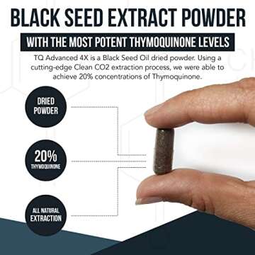 20% Thymoquinone Black Seed Oil Extract Capsules - TQ-Advanced 4X®: Highest Thymoquinone Concentration Available - 60:1 Concentrate from Nigella Sativa, Raw Form, Vegan, Glass Bottle (60 Capsules)