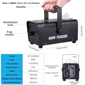 VIRFUN 400W Fog Machine with Remote Control