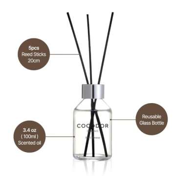 COCODOR Classic Reed Diffuser/Dark Vanilla&Sandalwood/3.4oz(100ml)/1 Pack/Home Fragrance Scent Essential Oil Stick Diffuser for Bedroom Bathroom Home Décor