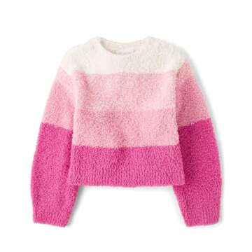 The Children's Place Girls' Long Sleeve Pink Stripe Sweater - Cozy & Stylish