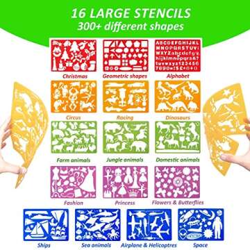 54 Pcs Drawing Stencils Set for Kids, Arts and Crafts Set for Girls & Boys, Christmas & Birthday Gifts for Kids 4 5 6 7 8 9+ Year Old Creative Travel Activity & Supplies for Children