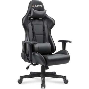 Homall Gaming Chair, Office Chair High Back Computer Chair PU Leather Desk Chair PC Racing Executive Ergonomic Adjustable Swivel Task Chair with Headrest and Lumbar Support (Dark Black)