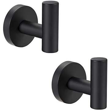 YGIVO 2 Pack Towel Hooks, Matte Black SUS304 Stainless Steel Coat Robe Clothes Hook Modern Wall Hook Holder for Bathroom Kitchen Garage Hotel Wall Mounted