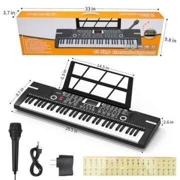 61 keys keyboard piano, Electronic Digital Piano with Built-In Speaker Microphone, Sheet Stand and Power Supply, Portable piano Keyboard Gift Teaching for Beginners