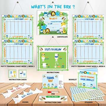 ATHENA FUTURES Potty Training Chart for Toddler, Boys & Girls, Sticker Chart for Kids Potty Training, 4 Week Reward Chart, Certificate, Instruction Booklet, Reward Sticker Chart - Fun Animal Design