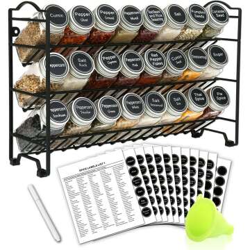 Spice Rack Organizer with 24 Jars and Labels